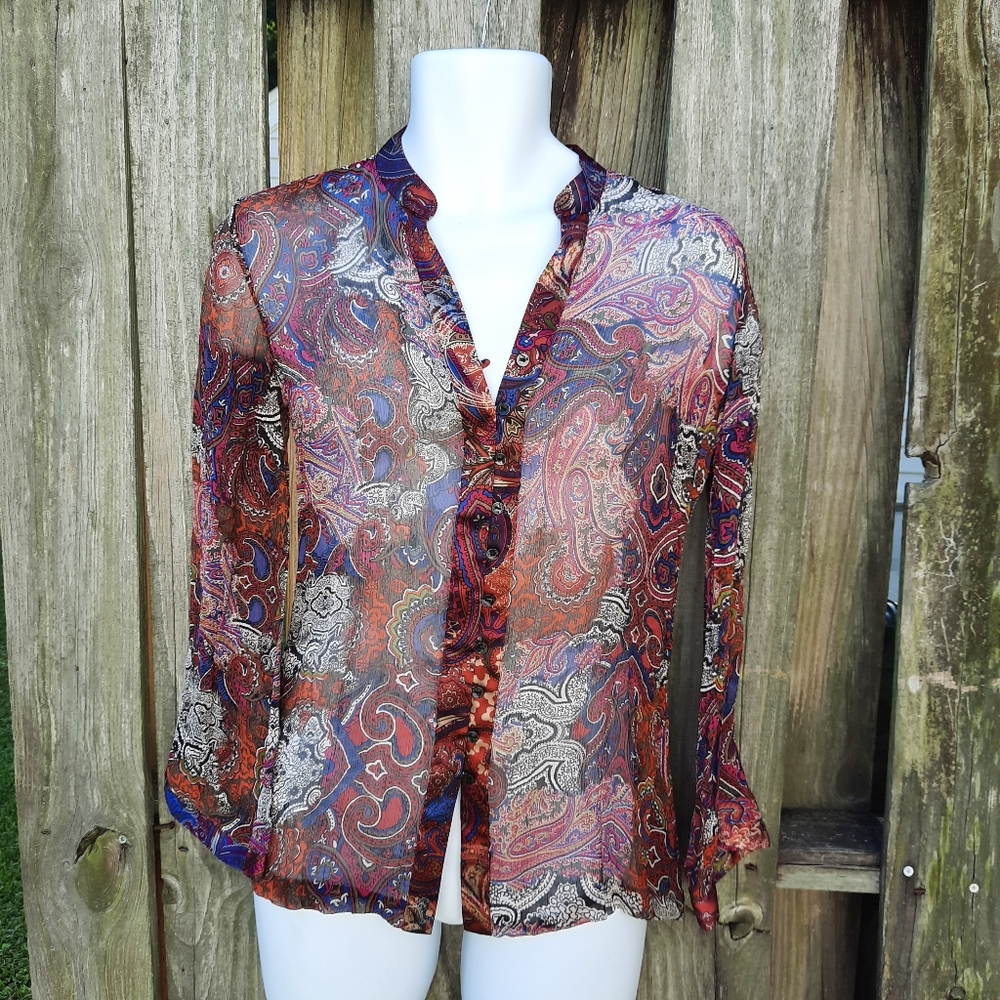 Chico's 100% Silk Blouse Paisley Print Size 0